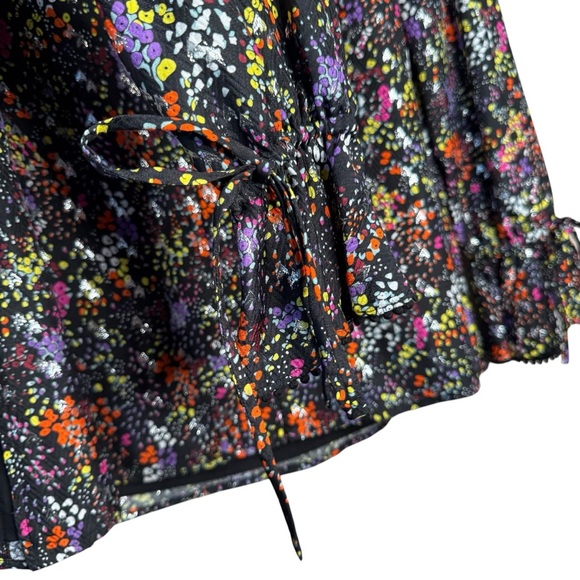 Derek Lam 10 Crosby Black Floral Print Silk Blend Metallic Bell Sleeve Blouse 2 - Picture 2 of 12